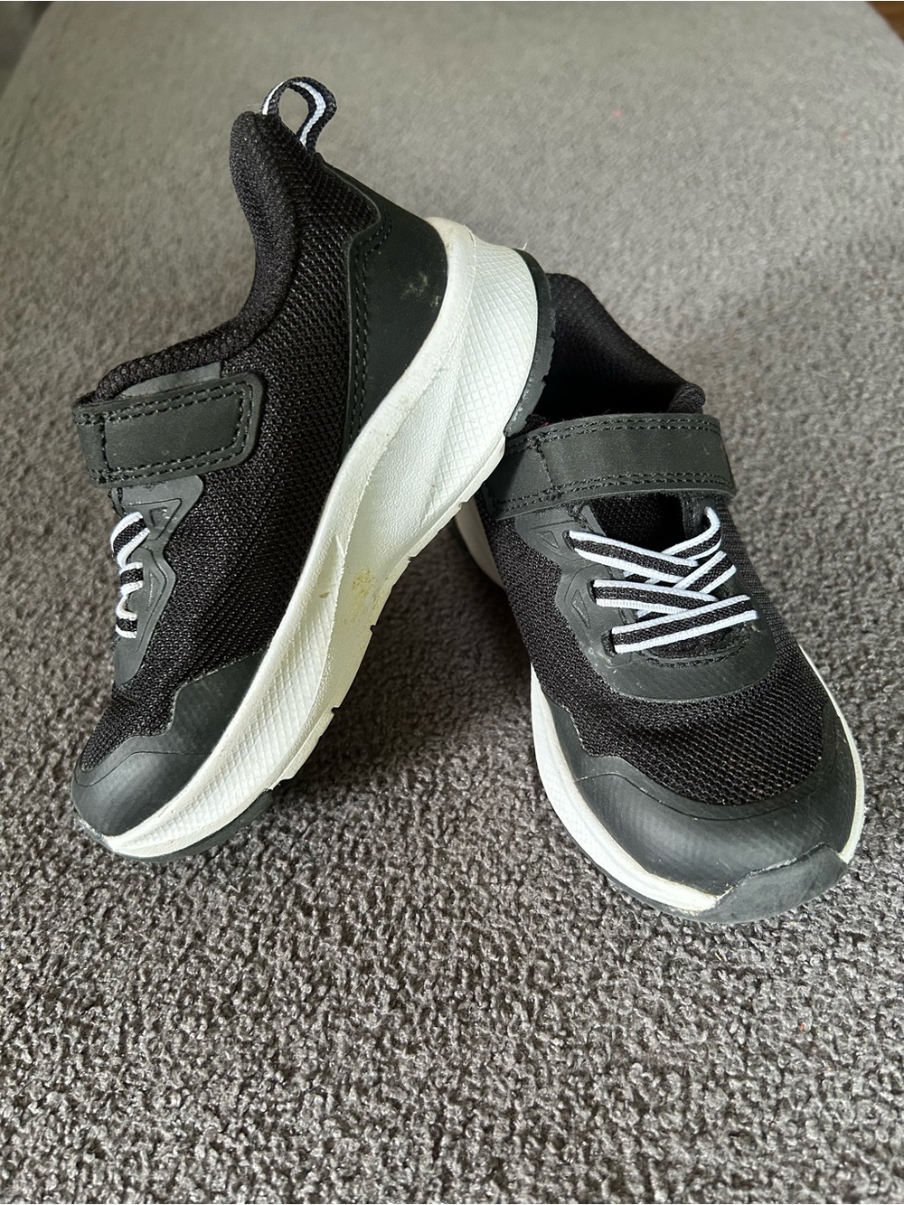 Athletic Works Black and White Kids Sneakers with Hook-and-Loop Strap